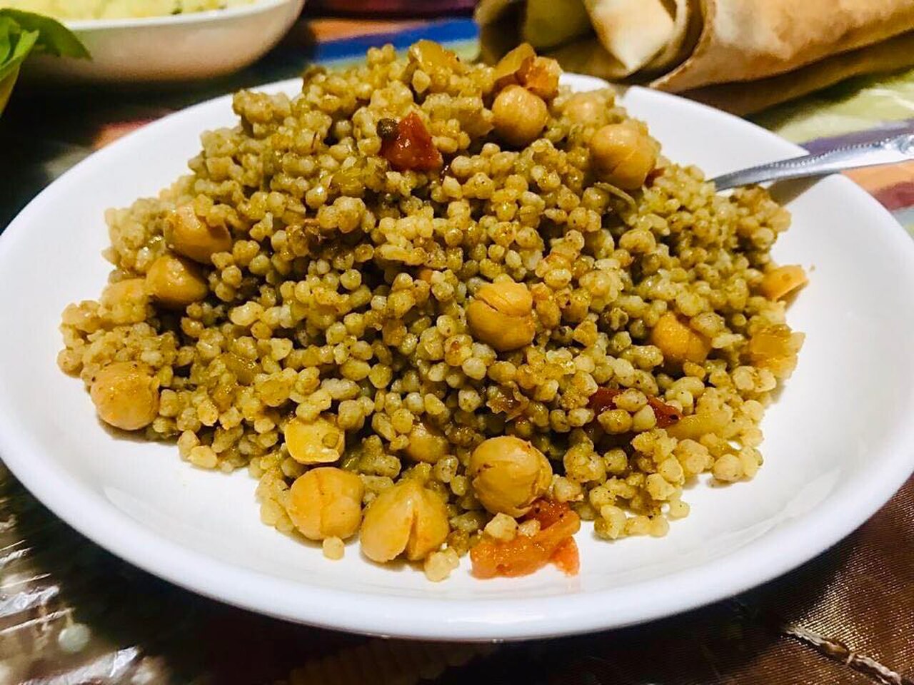A bowl of maftoul, the large hand-rolled couscous of Gaza